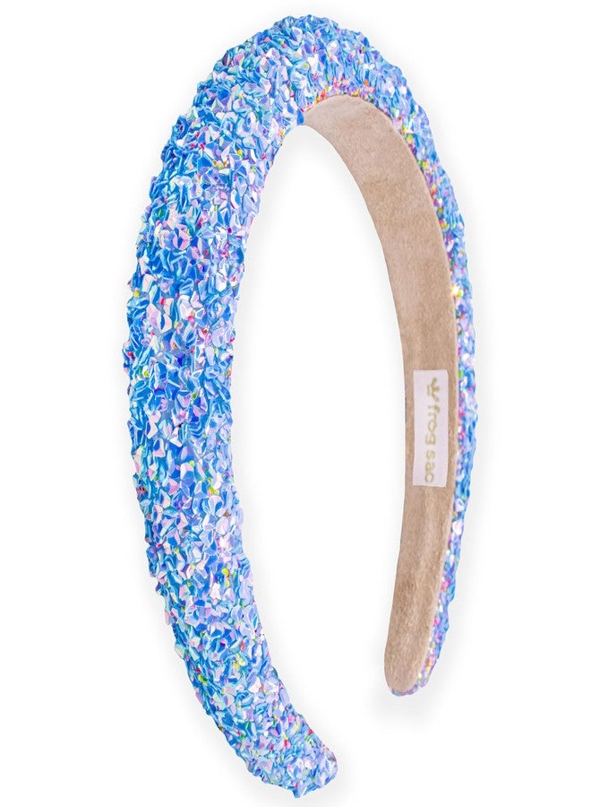 FROG SAC Sequin Headband for Girls, Sparkly Puffy Hair Band for Kids, Padded Toddler Head Bands, Sparkle Girl Hair Accessories (Blue, Child) - Image 1